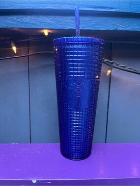 Starbucks RARE Cobalt Blue Grid Studded Cold Cup Tumbler 24 oz Venti 2023